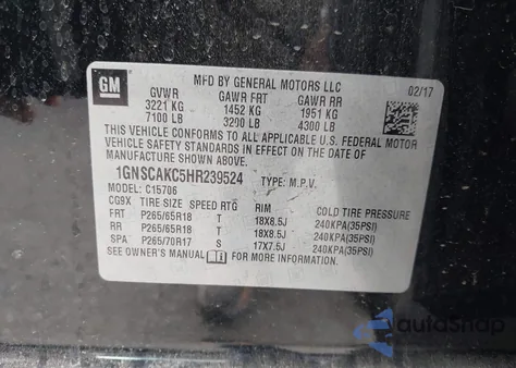 2017 Chevrolet Tahoe Ls из США, поврежденный, VIN 1GNSCAKC5HR239524